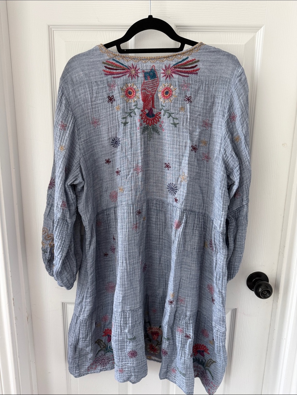 Embroidered Light Blue Boho Tunic Dress - Picture 5 of 5